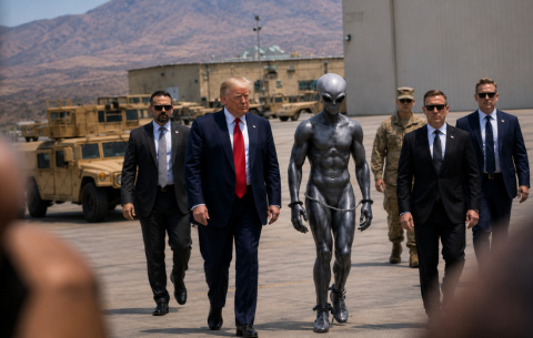 Donald Trump publica una inquietante imagen junto a un supuesto &ldquo;alien&iacute;gena&rdquo; en plena oleada de revelaciones ovni en Estados Unidos