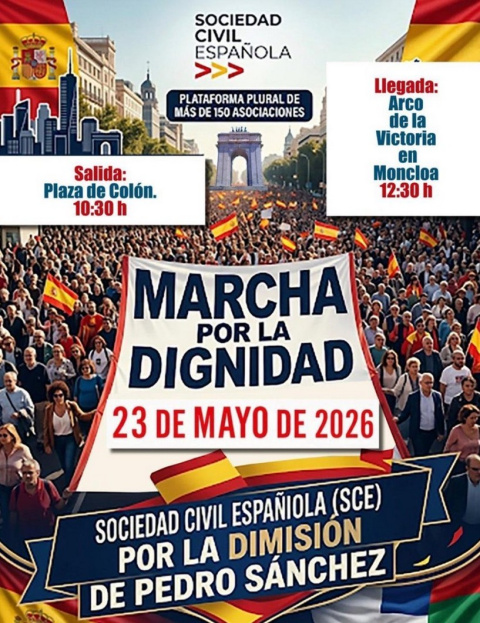 Sociedad Civil Espa&ntilde;ola convoca una gran marcha en Madrid para exigir la dimisi&oacute;n de Pedro S&aacute;nchez